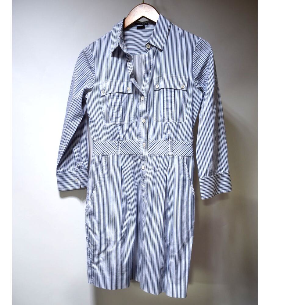 Theory Women's Blue White Striped Shirt Dress Size 0